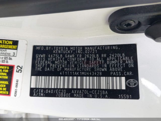 4T1T11AK1MU443428 Toyota Camry Se Nightshade Edition