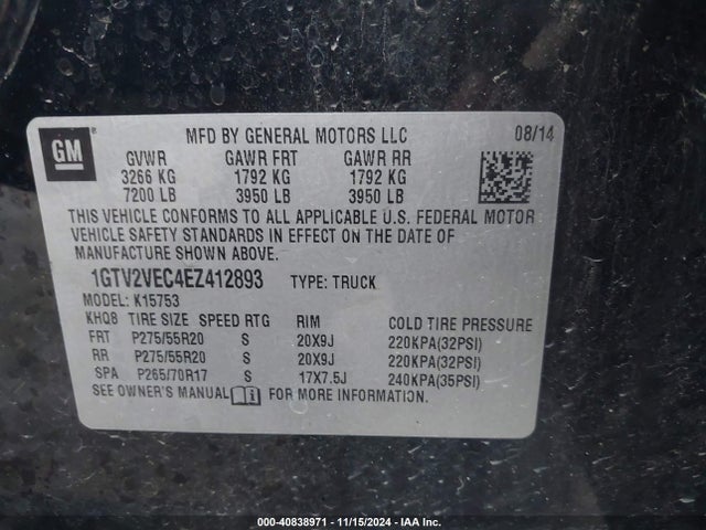 GMC Sierra 1500 Slt 2014 1GTV2VEC4EZ412893 Image 9