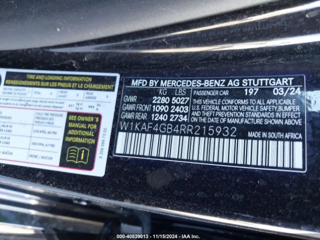 W1KAF4GB4RR215932 Mercedes-Benz C 300