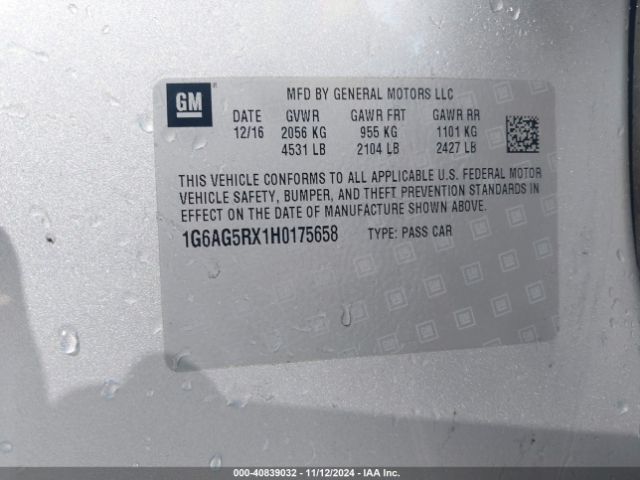 1G6AG5RX1H0175658 Cadillac Ats Standard