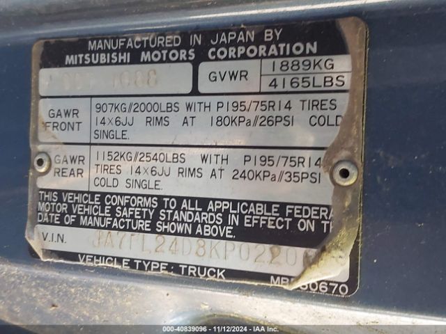 1989 MITSUBISHI MIGHTY MAX / S JA7FL24D3KP022060 Photo 8