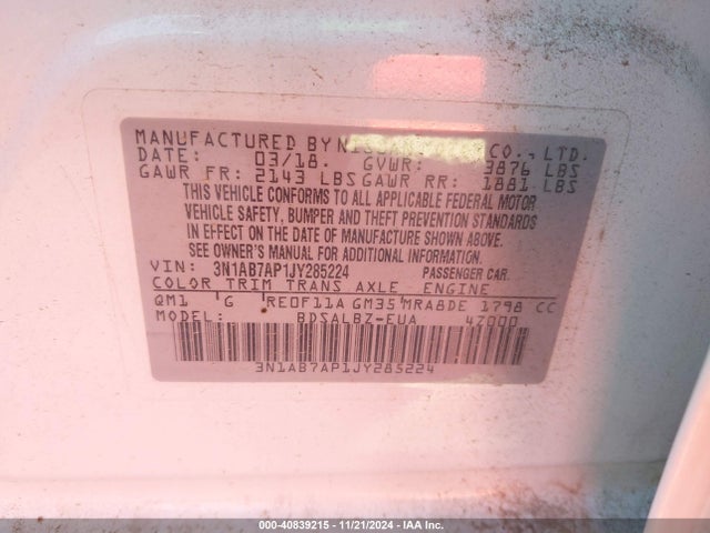 3N1AB7AP1JY285224 Nissan SENTRA S