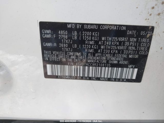 4S4BTACC9R3108135 Subaru Outback Premium