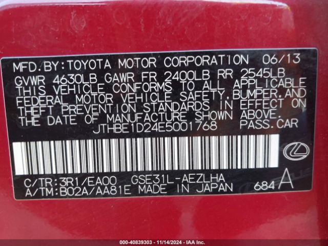 JTHBE1D24E5001768 Lexus IS 350