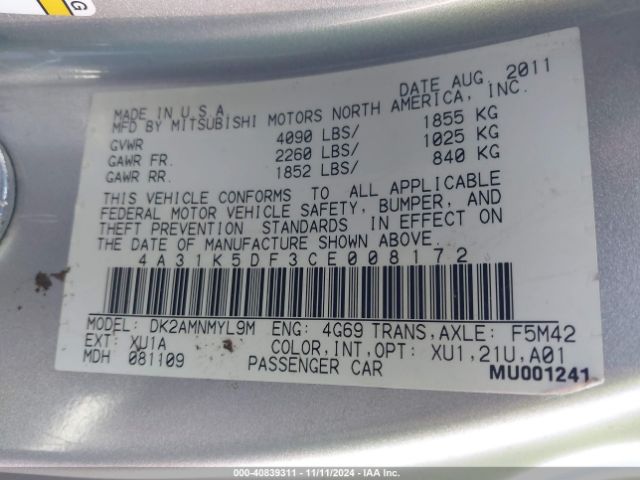 2012 MITSUBISHI ECLIPSE 4A31K5DF3CE008172 Photo 8