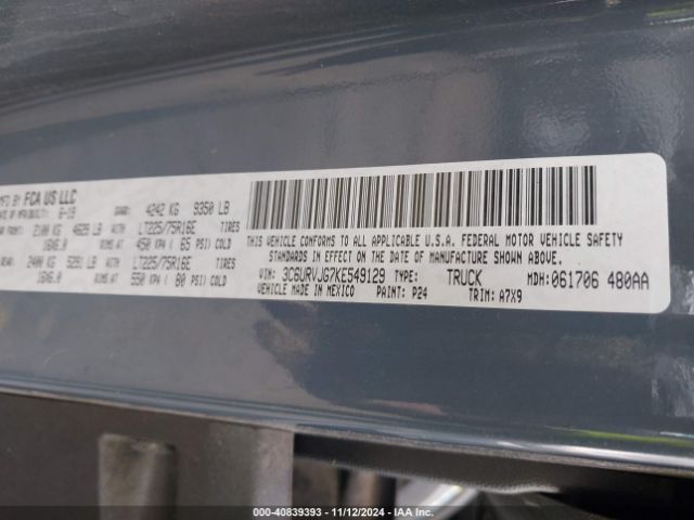 3C6URVJG7KE549129 RAM Promaster 3500 Cargo Van High Roof 159 Wb Ext