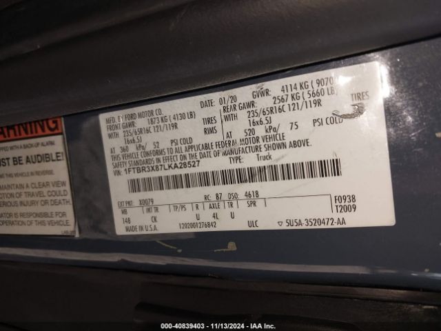 1FTBR3X87LKA28527 Ford Transit-250 Cargo Van