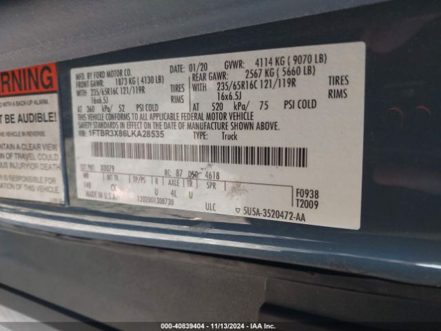 1FTBR3X86LKA28535 Ford Transit-250 Cargo Van