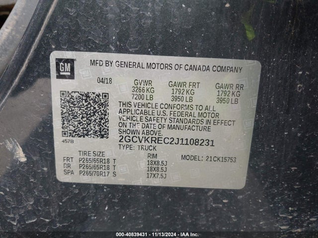 2GCVKREC2J1108231 Chevrolet Silverado 1500 2lt