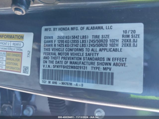 5FNYF6H22MB029131 Honda Pilot Awd Special Edition