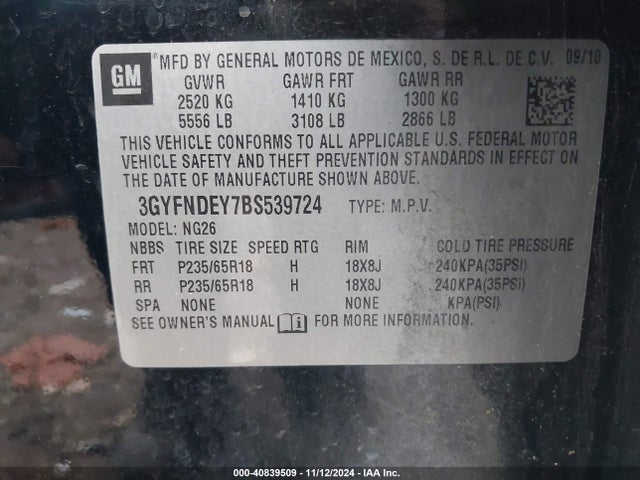 2011 CADILLAC SRX 3GYFNDEY7BS539724 Photo 8
