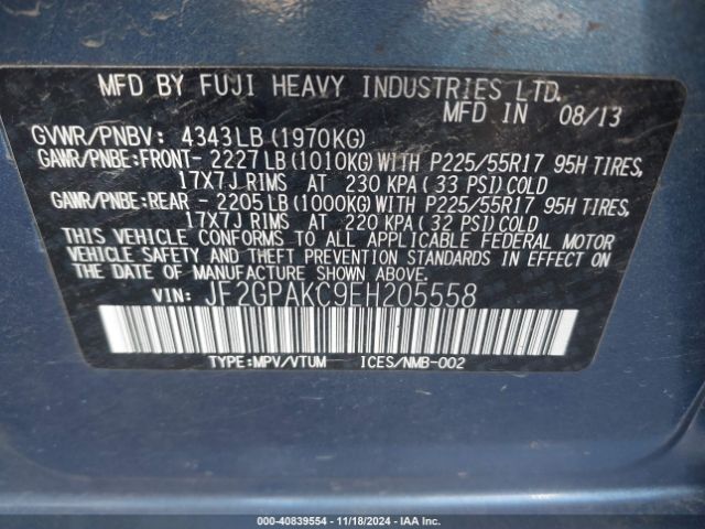 JF2GPAKC9EH205558 Subaru Xv Crosstrek 2.0i Limited