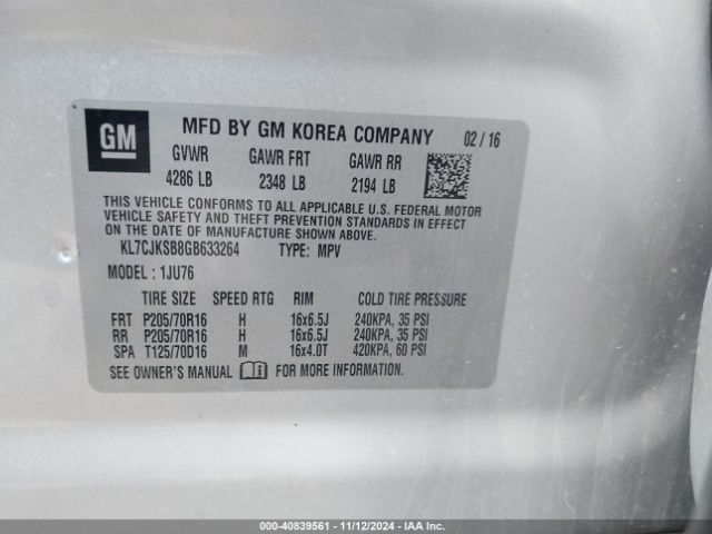 KL7CJKSB8GB633264 Chevrolet Trax 1ls
