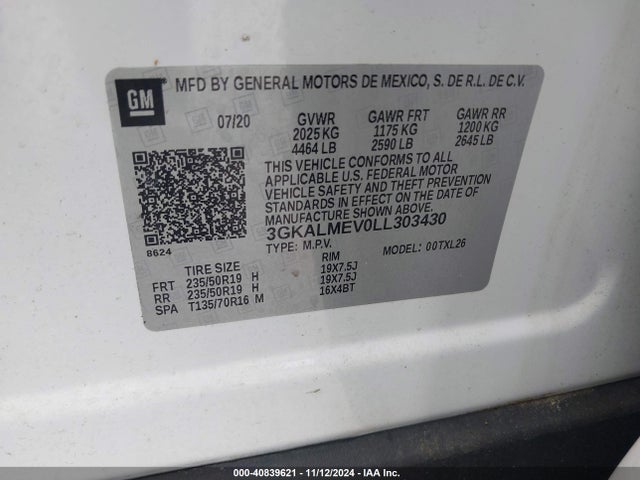 3GKALMEV0LL303430 GMC Terrain Fwd Sle