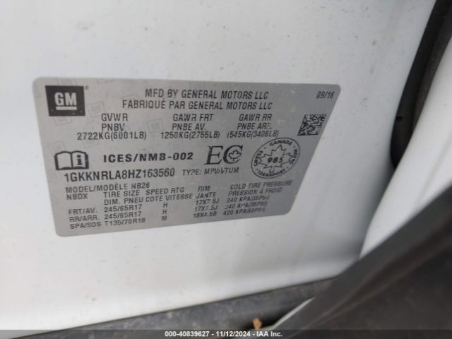 1GKKNRLA8HZ163560 GMC Acadia Sle-1