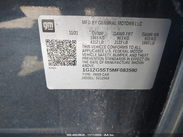 1G1ZG5ST5MF083590 Chevrolet Malibu Fwd Rs