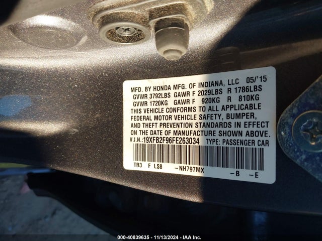 Honda Civic Ex-l 2015 19XFB2F96FE263034 Image 9