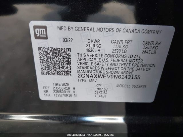 2GNAXWEV0N6143155 Chevrolet Equinox Awd Rs