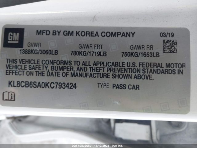 KL8CB6SA0KC793424 Chevrolet Spark Ls Cvt