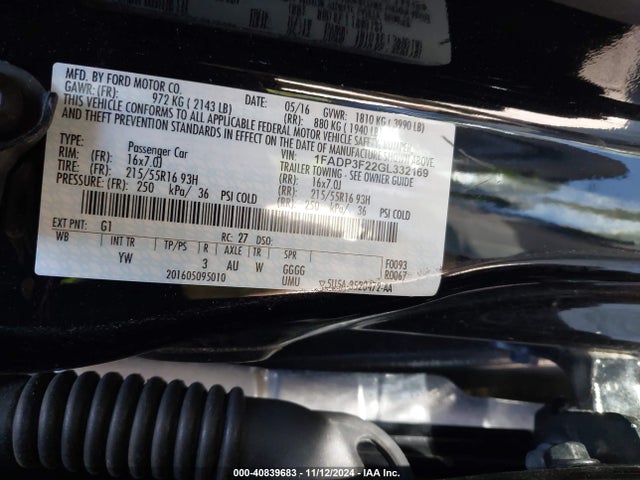 Ford FOCUS SE 2016 1FADP3F22GL332169 Image 9