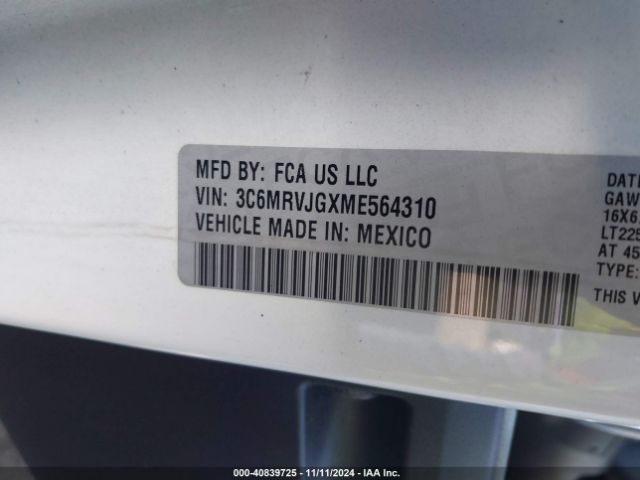 3C6MRVJGXME564310 RAM Promaster 3500 Cargo Van High Roof 159 Wb Ext