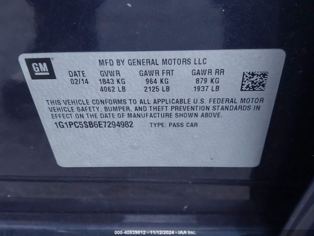 1G1PC5SB6E7294982 Chevrolet Cruze 1lt Auto