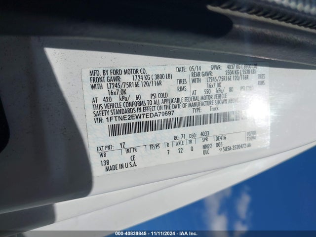 Ford E-250 Commercial 2014 1FTNE2EW7EDA79697 Image 9
