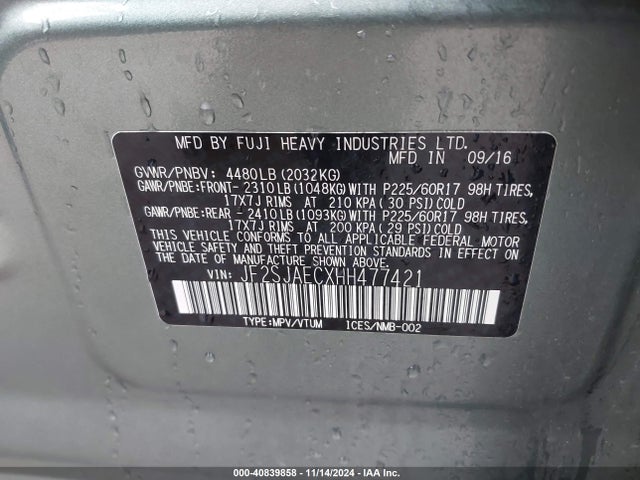 Subaru Forester 2.5i Premium 2017 JF2SJAECXHH477421 Image 9
