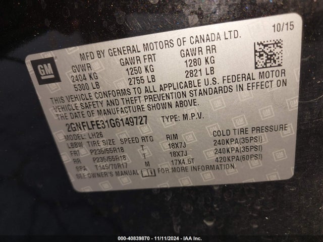 Chevrolet EQUINOX LT 2016 2GNFLFE31G6149727 Image 9