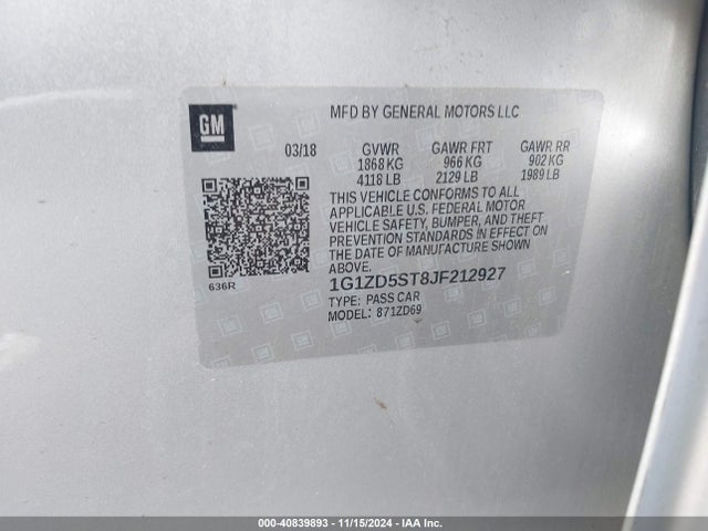 Chevrolet MALIBU LT 2018 1G1ZD5ST8JF212927 Image 9