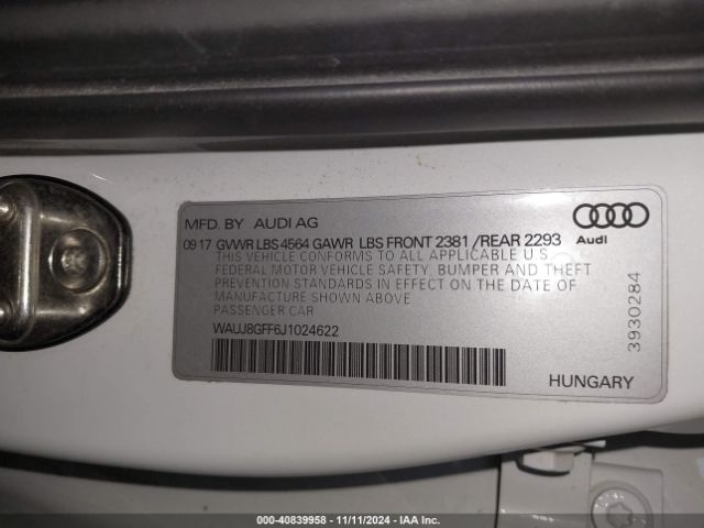 WAUJ8GFF6J1024622 Audi A3 2.0t Premium/2.0t Tech Premium