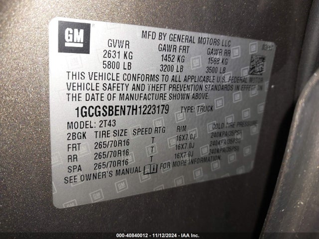 1GCGSBEN7H1223179 Chevrolet Colorado Wt
