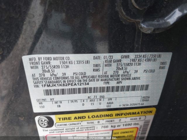1FMJK1K82PEA12134 Ford Expedition Limited Max