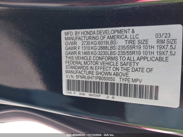 Honda Odyssey Sport 2023 5FNRL6H71PB050050 Image 9