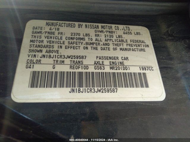 JN1BJ1CR3JW259587 Nissan Rogue Sport S