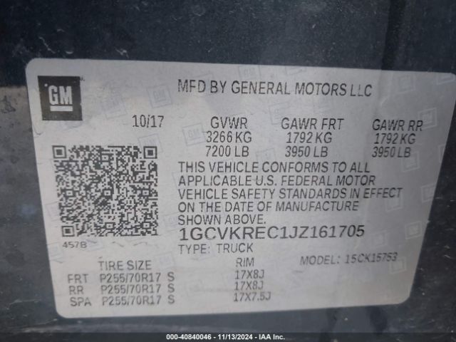 1GCVKREC1JZ161705 Chevrolet Silverado 1500 1lt