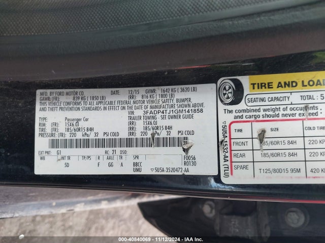 3FADP4TJ1GM141858 Ford FIESTA S
