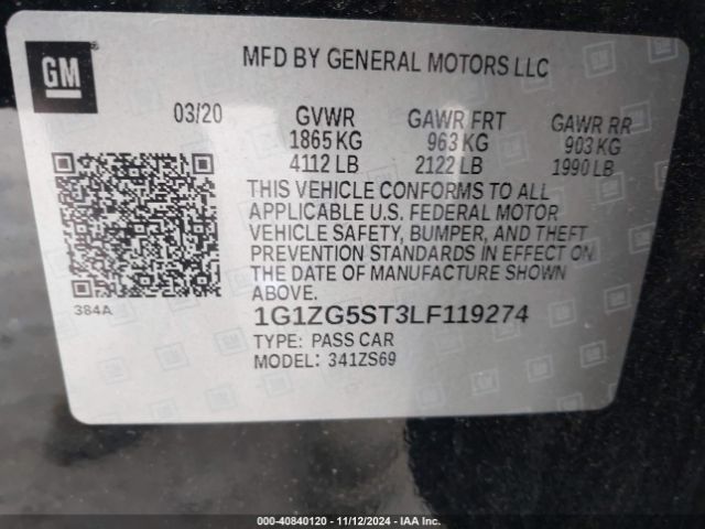 1G1ZG5ST3LF119274 Chevrolet Malibu Fwd Rs