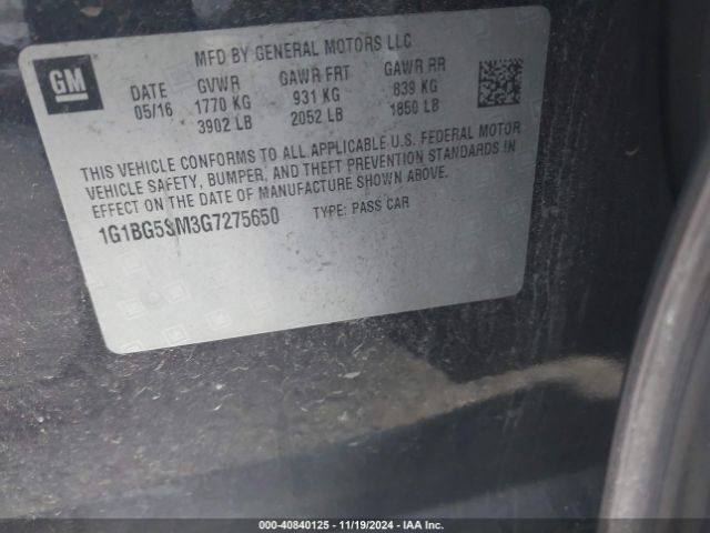 1G1BG5SM3G7275650 Chevrolet Cruze Premier Auto