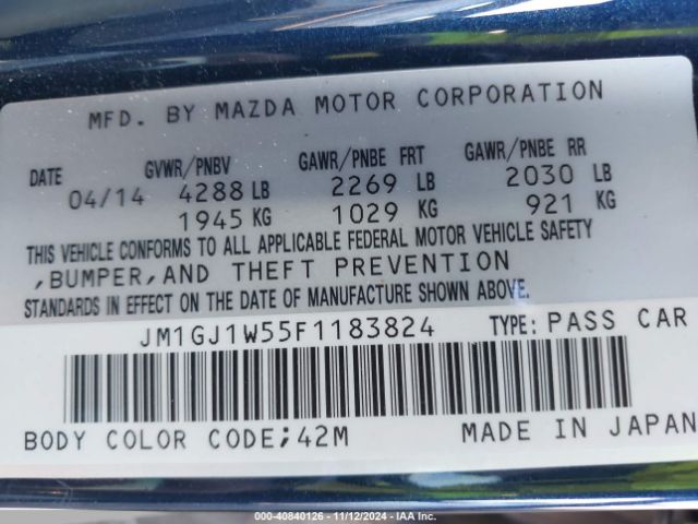 JM1GJ1W55F1183824 Mazda Mazda6 I Grand Touring