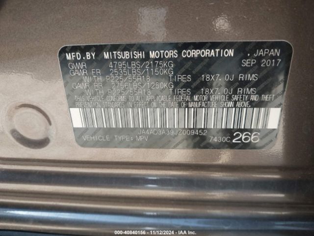 JA4AD3A39JZ009452 Mitsubishi Outlander Se