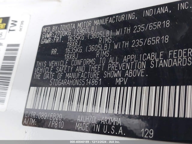 5TDGARAH0NS514861 Toyota a25a-fxs, 5nm