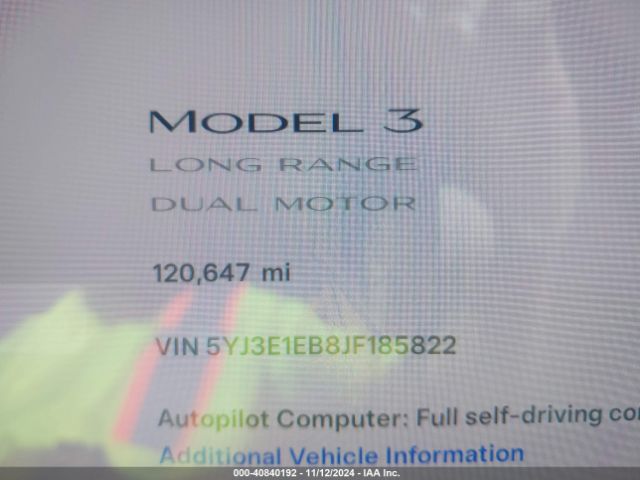 5YJ3E1EB8JF185822 Tesla Model 3 Long Range/performance