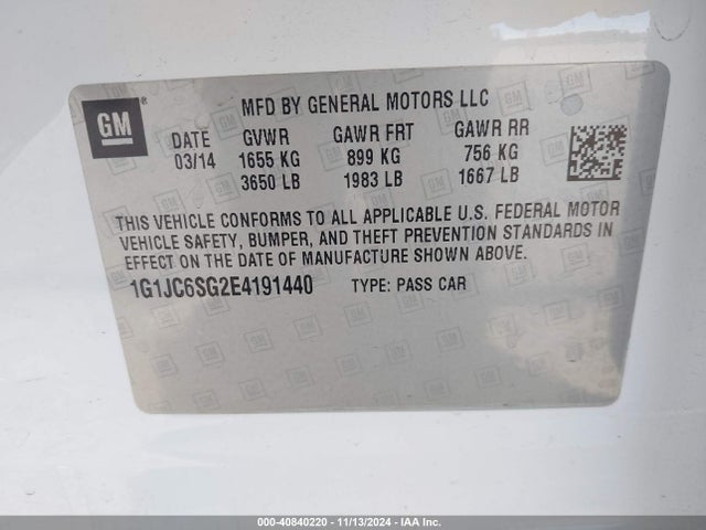 Chevrolet Sonic Lt Auto 2014 1G1JC6SG2E4191440 Image 9