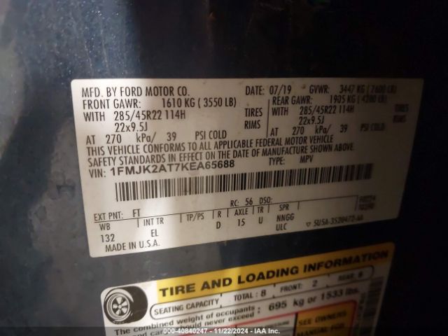 1FMJK2AT7KEA65688 Ford Expedition Max Limited