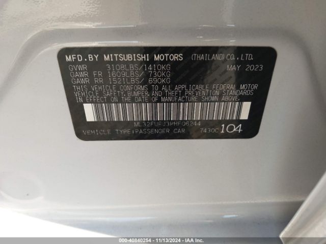 ML32FUFJ3PHF06244 Mitsubishi Mirage G4 Es