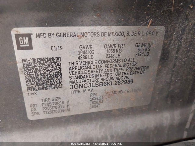 Chevrolet Trax Lt 2019 3GNCJLSB6KL282989 Image 9