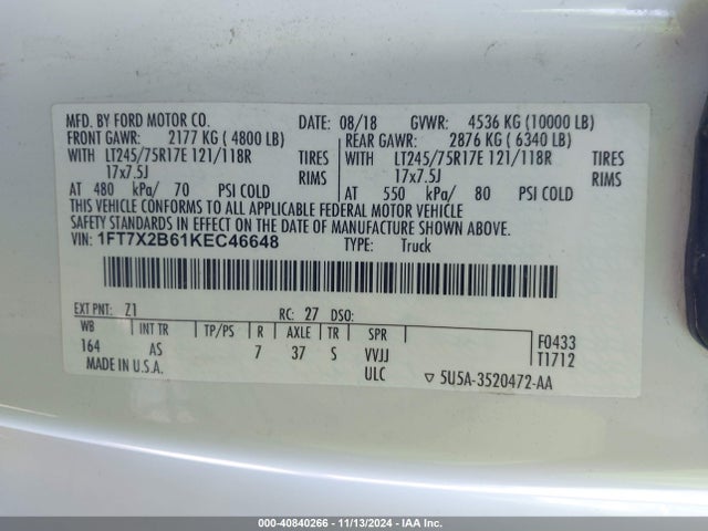 Ford F-250 Xl 2019 1FT7X2B61KEC46648 Image 9