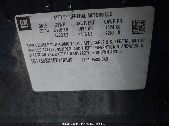 Chevrolet Malibu 2lz 2014 1G11J5SX1EF119309 Image 9