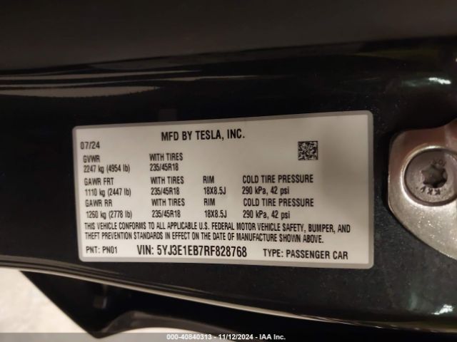 5YJ3E1EB7RF828768 Tesla Model 3 Long Range Dual Motor All-wheel Drive